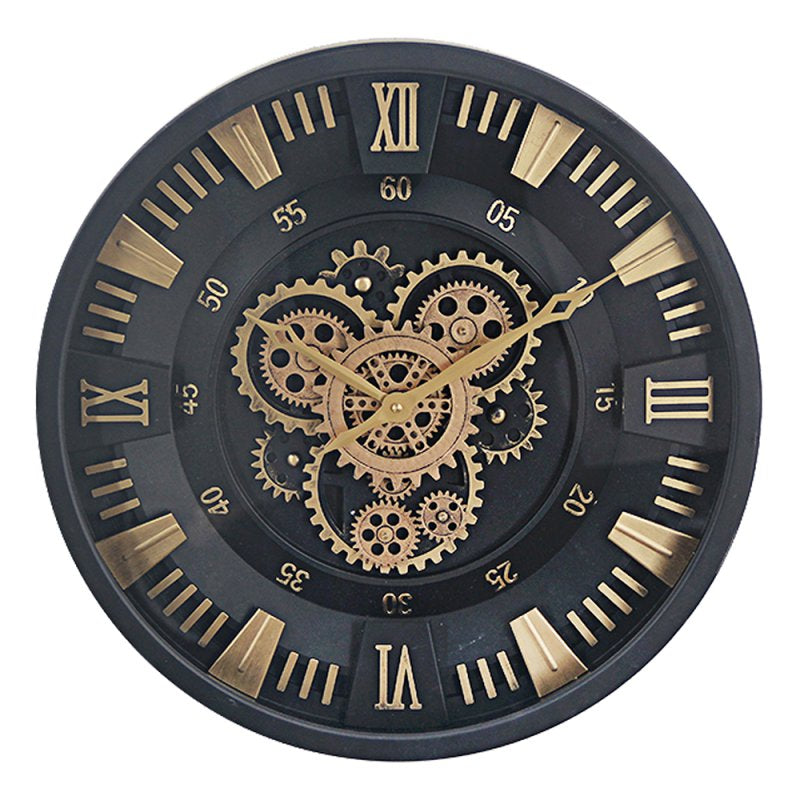 BLACK AND GOLD COG CLOCK