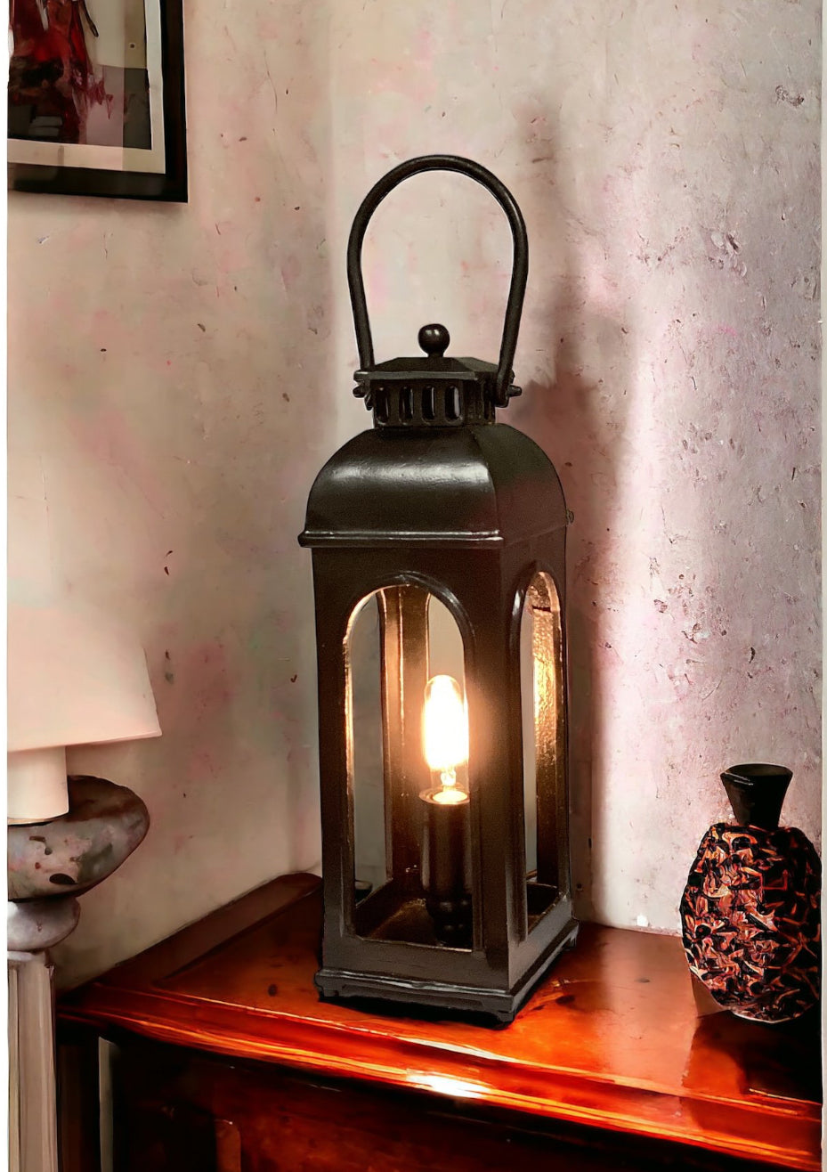 Handmade Cast Aluminium Lantern Lamp in Matt Black Finish 19.5"H BULB Included