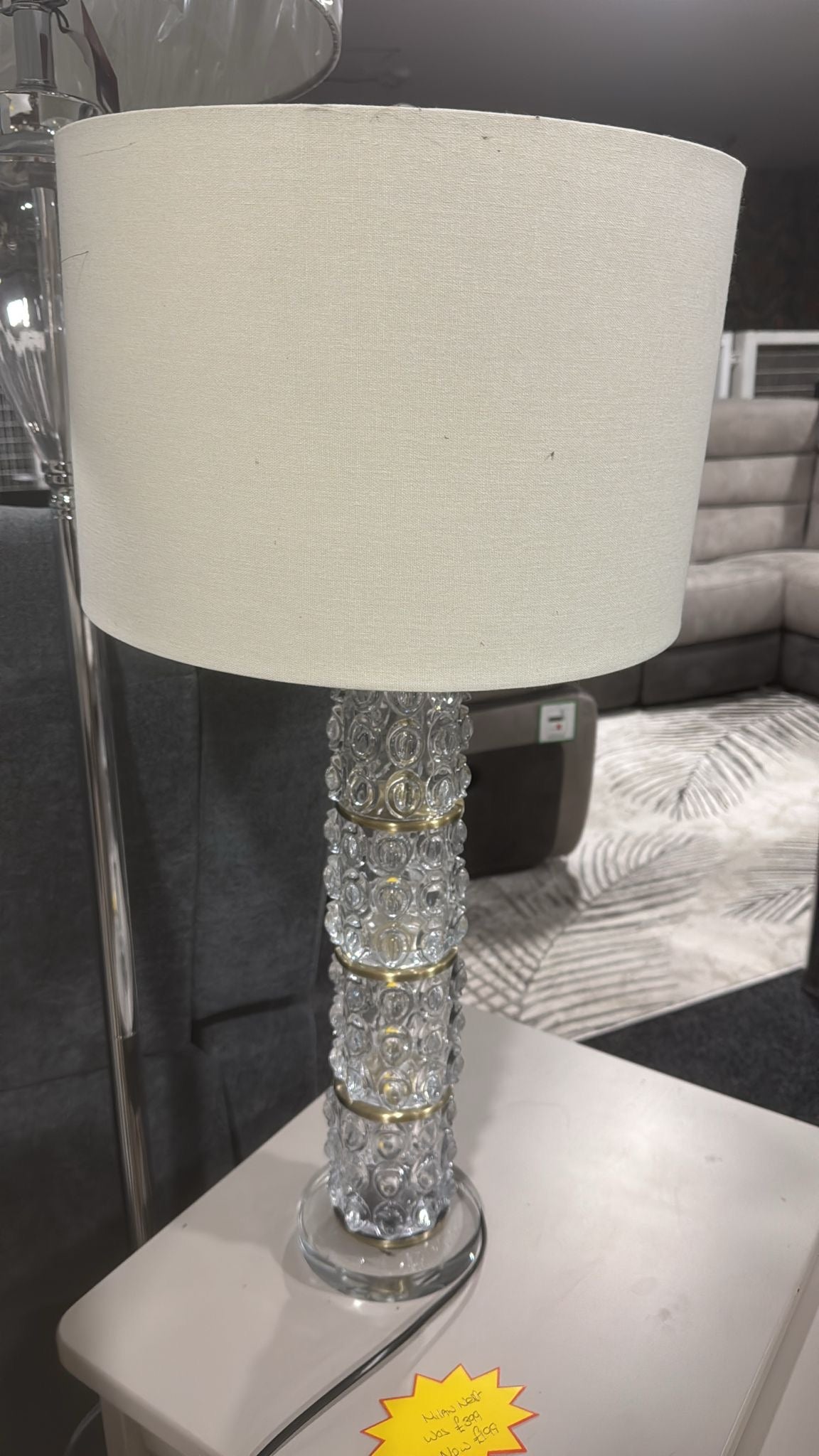 Shop display Tall glass lamp cream shade