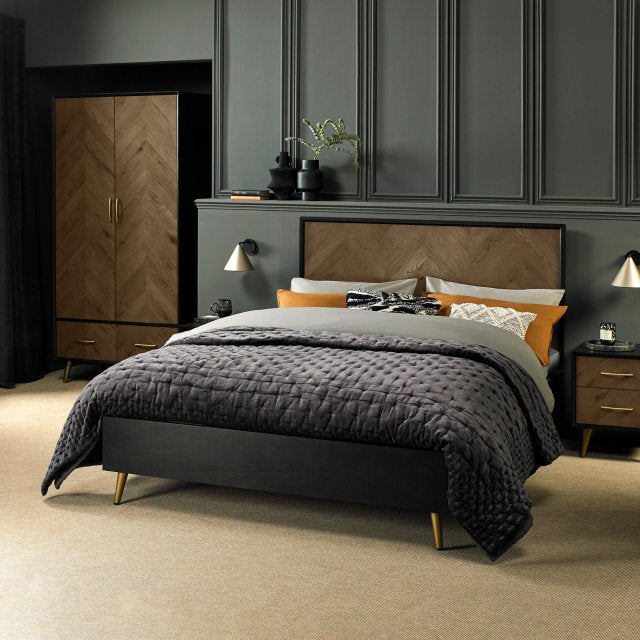 Santorini Fumed Oak & Peppercorn Panel Bedstead 135cm Double