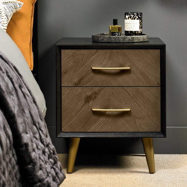 Santorini Fumed Oak & Peppercorn 2 Drawer Nightstand