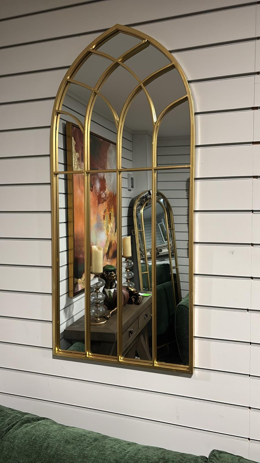 Shop display gold window mirror