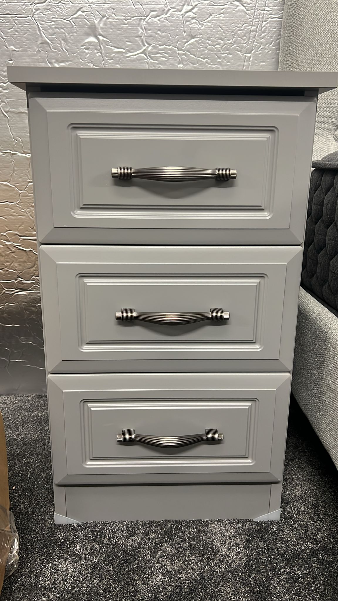 Shop display Grey 3 drawer bedside locker