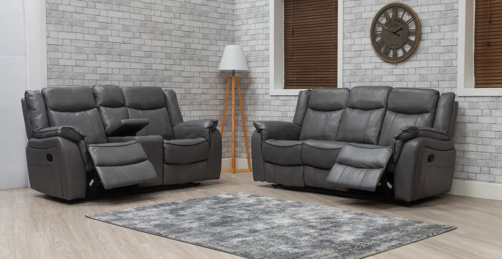 Brooklyn Recliner Sofa Fabric Grey Leather