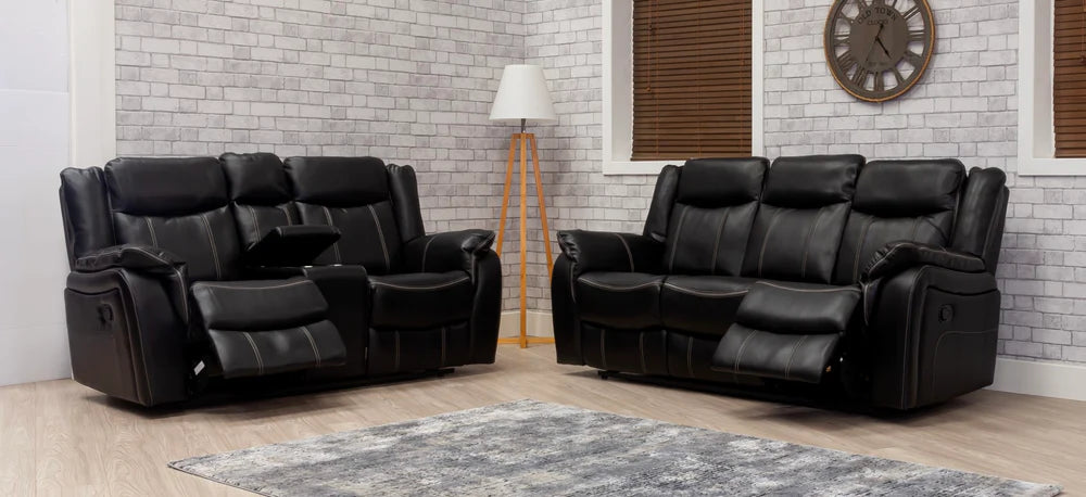 Brooklyn Recliner Sofa Fabric Black Leather