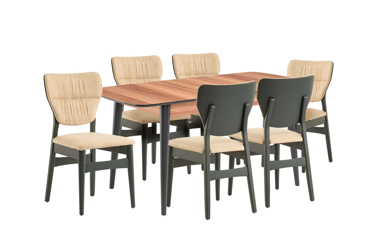 Fara Extending Dining Table Walnut + 6 Dinamic Chairs Beige