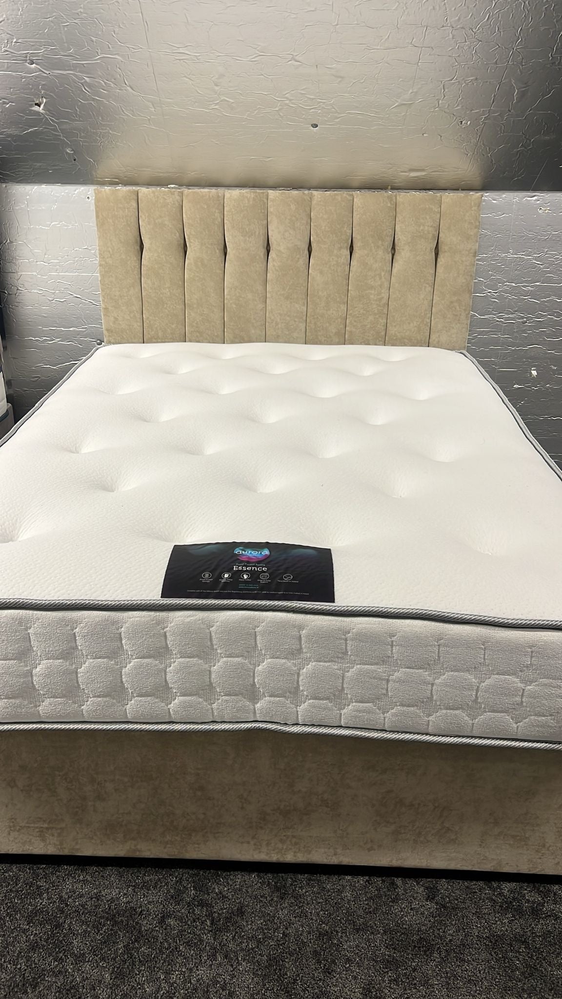 Shop display Double divan cream bed and double sided pocket sprung mattress