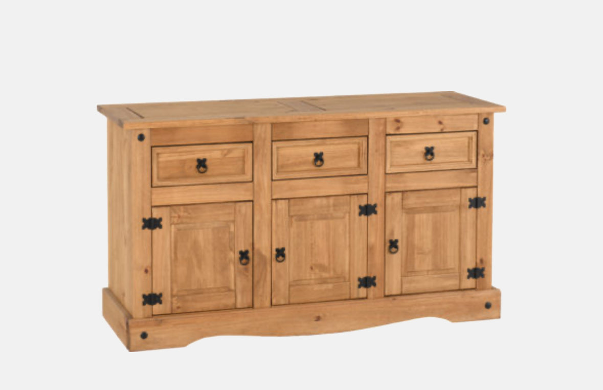 Corona 3 Door 3 Drawer Sideboard
Distressed Waxed Pine