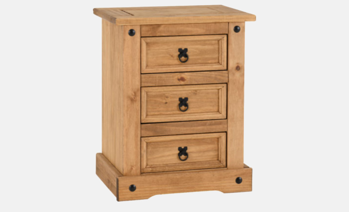 Corona 3 Drawer Bedside Chest
Distressed Waxed Pine