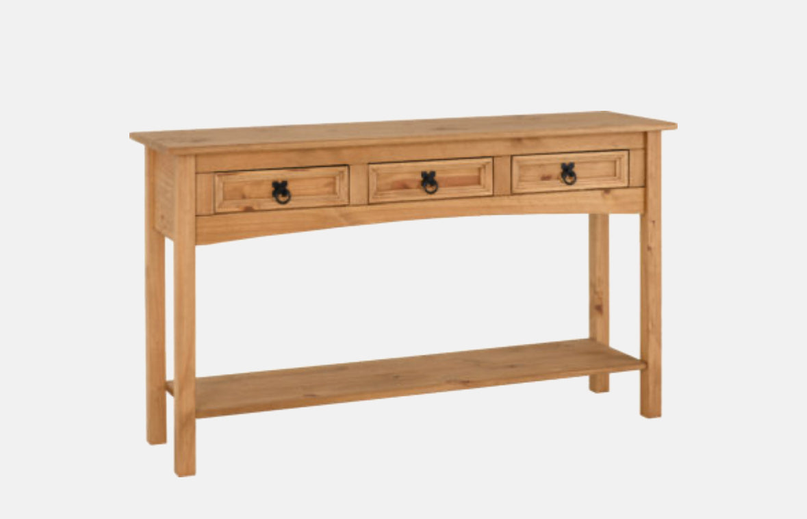 Corona 3 Drawer Console Table With Shelf
Distressed Waxed Pine