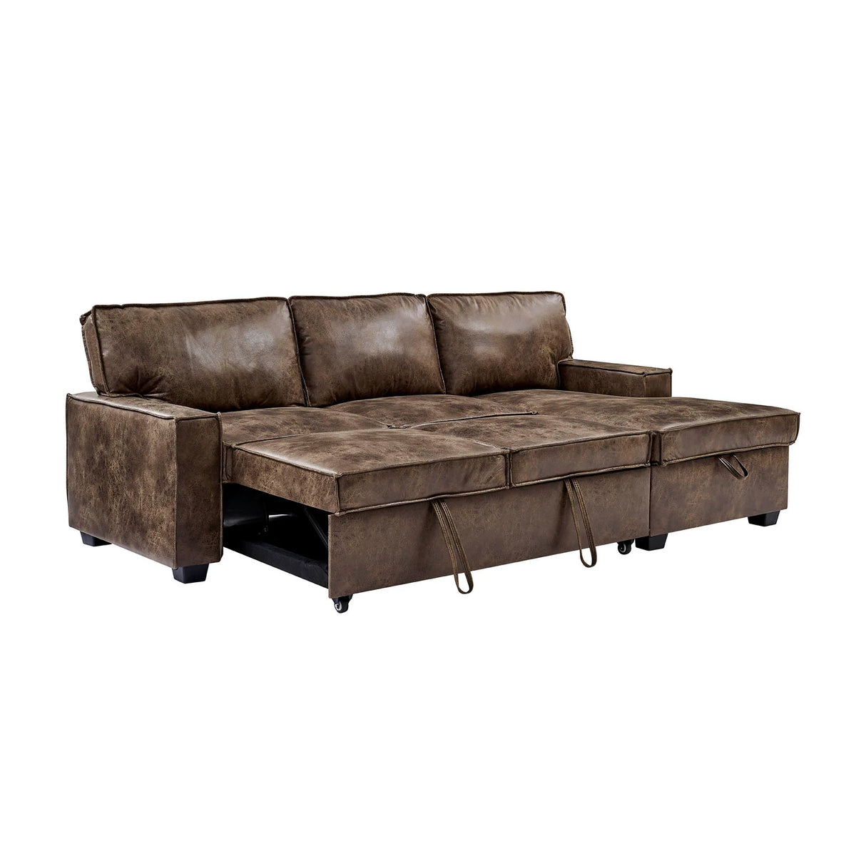 Havar Corner Sofa Bed: Brown Leather Aire (Left)