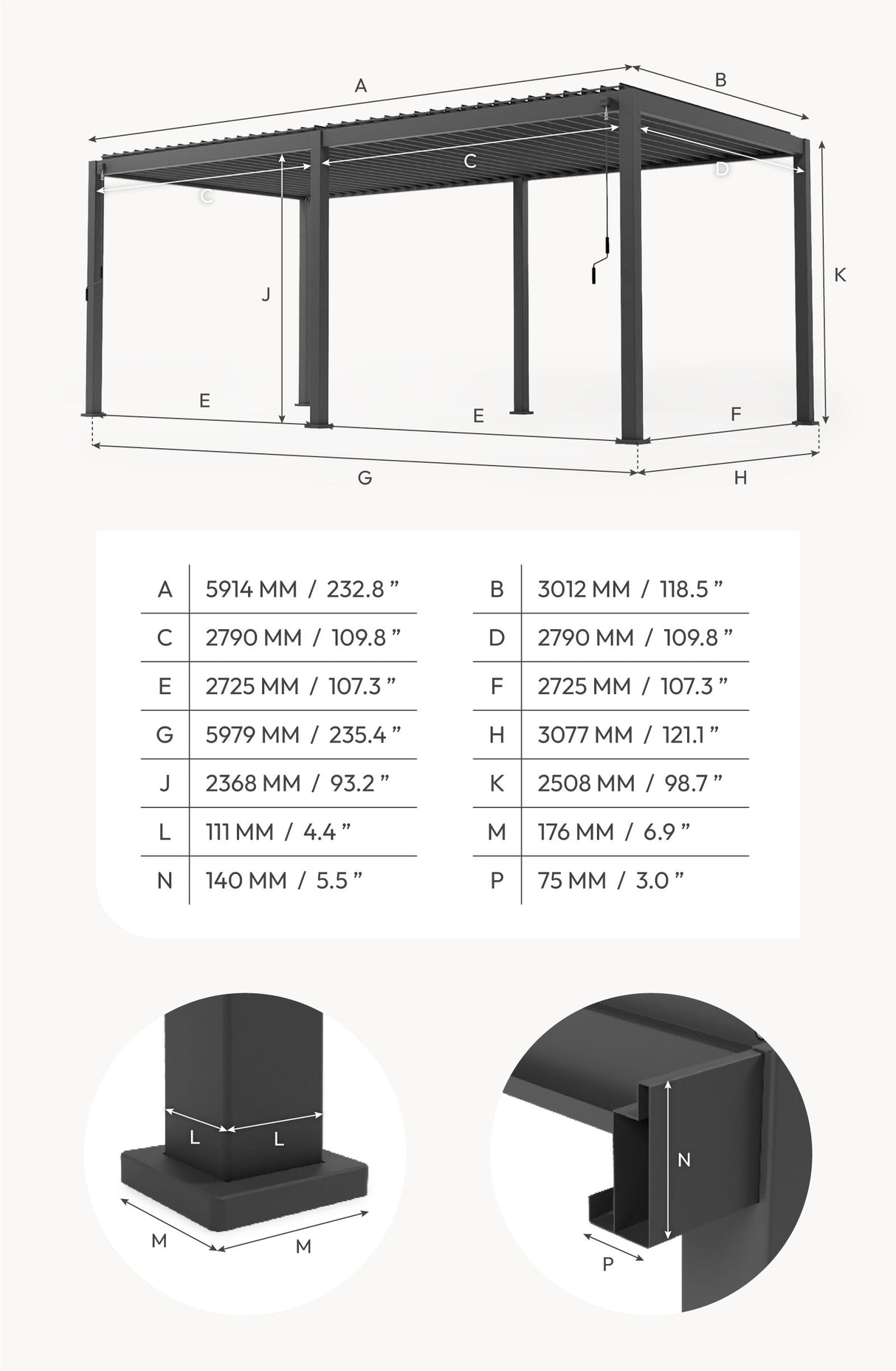 HILTON 6m x 3m Pergola