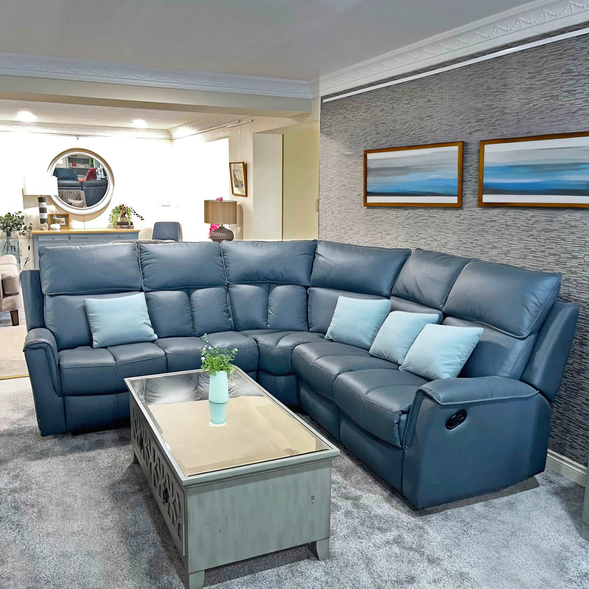 Bergamo Navy Leather Recliner Corner Sofa