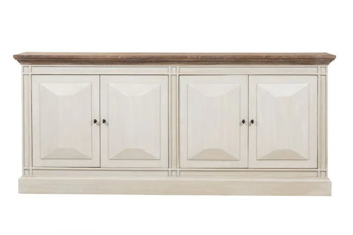 Devon 4 Door Sideboard - Rustic White / Oak Wash Top