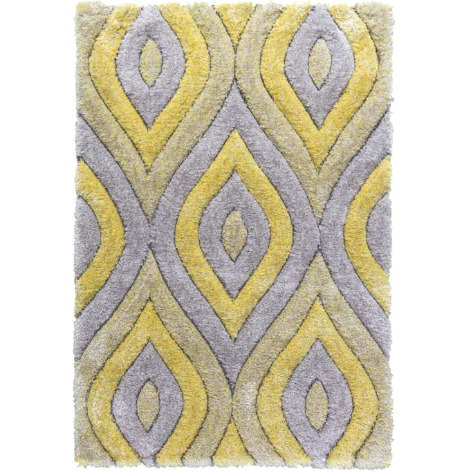 (Luxus Teardrop - 3D Shaggy Rug - Grey/Yellow