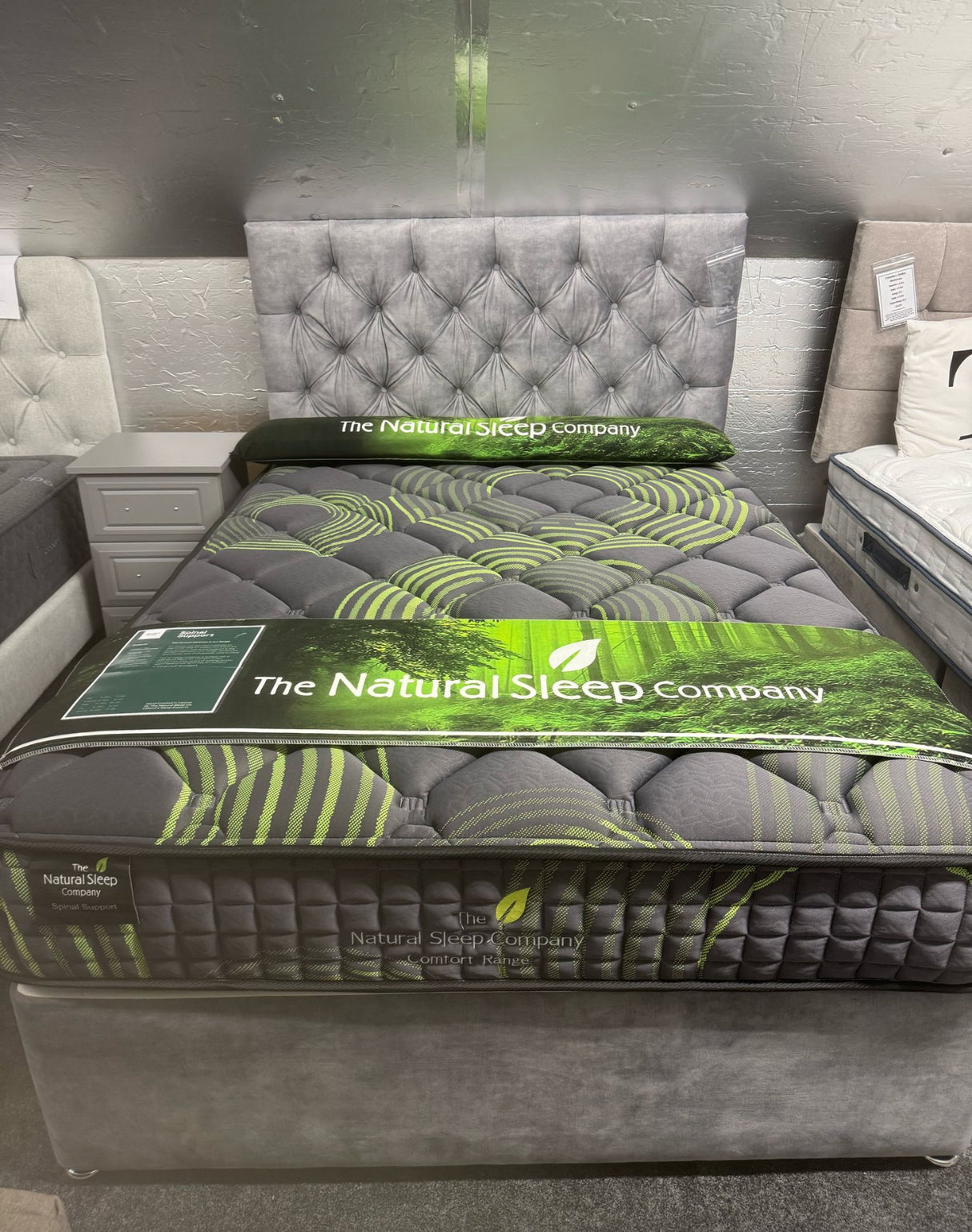 Shop display Grey velour divan and headboard ( mattress seperate)