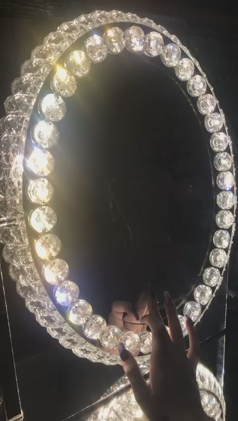 51cm H Hollywood LED Oval Makeup Mirror With Luxury Crystal