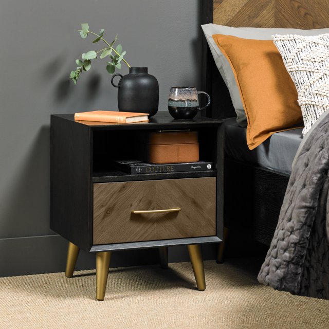 Santorini Fumed Oak & Peppercorn 1 Drawer Nightstand