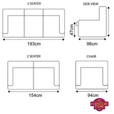 Measurements of Cadiz full leather suite.