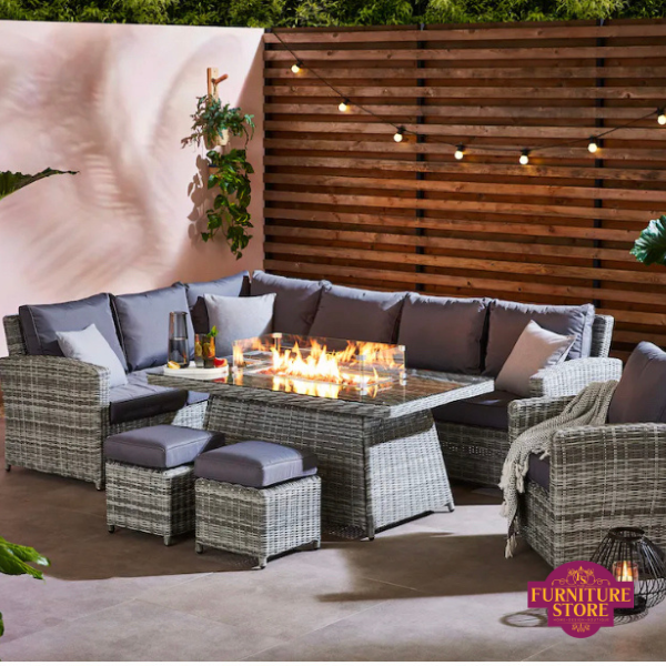 Aurora  Rattan Fire Pit Corner Sofa Set