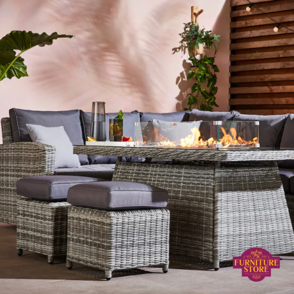 Aurora  Rattan Fire Pit Corner Sofa Set