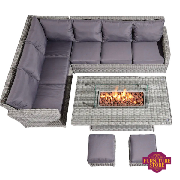 Aurora  Rattan Fire Pit Corner Sofa Set