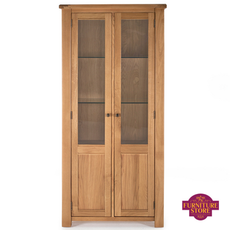 The Breeze Display Cabinet comes with two  glass panelled doors and shelving space