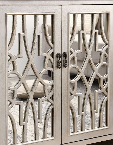 Gallo 4 Door Sideboard - Furniture Store NI - Ornate Champagne Front with mirrored glass. Traditional Antique Brass Handles