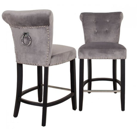 Knocker Breakfast Stools- Silver Velvet - Furniture Store NI